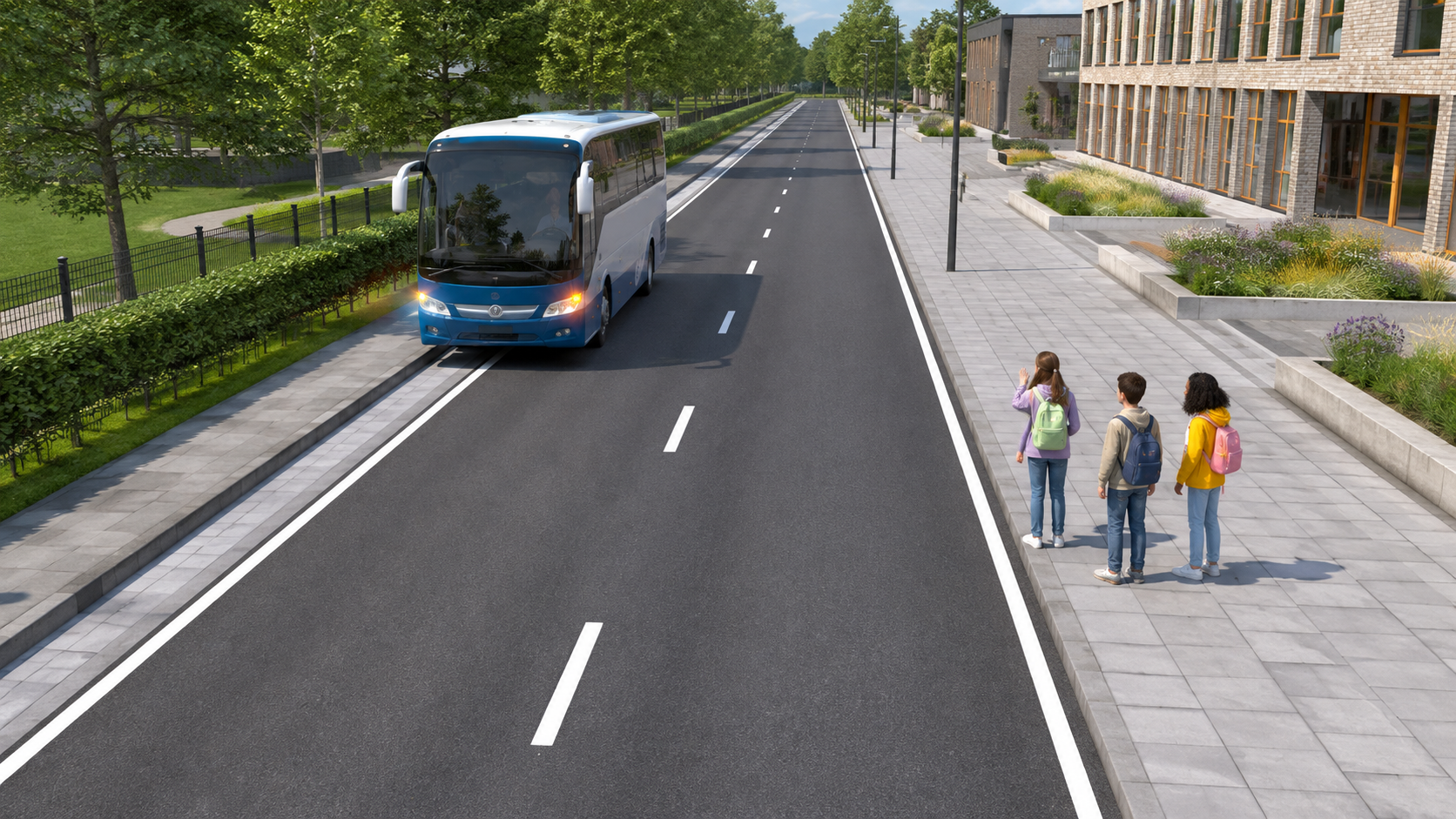 Schoolbus met overstekende kinderen