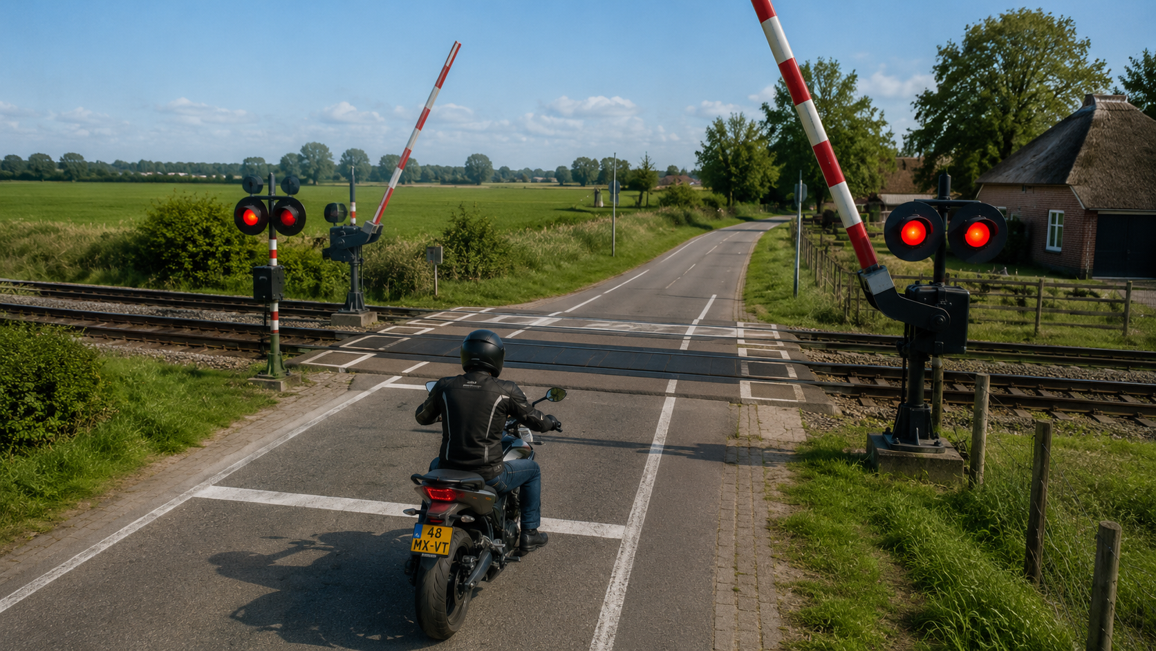 Overweg waar de bomen omhoog gaan